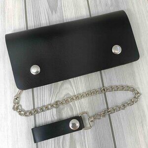 Genuine Leather Biker Long Chain Wallet, Black
